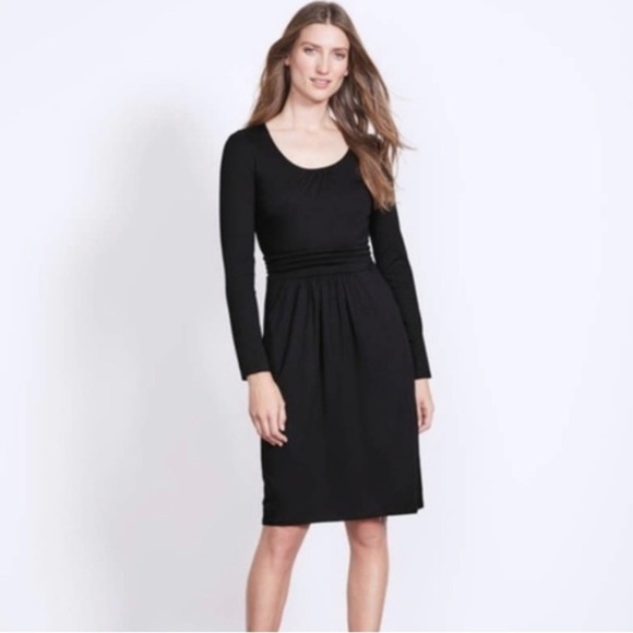 Boden Alanna black knit dress long sleeve scoop neck‎ pockets size 10L